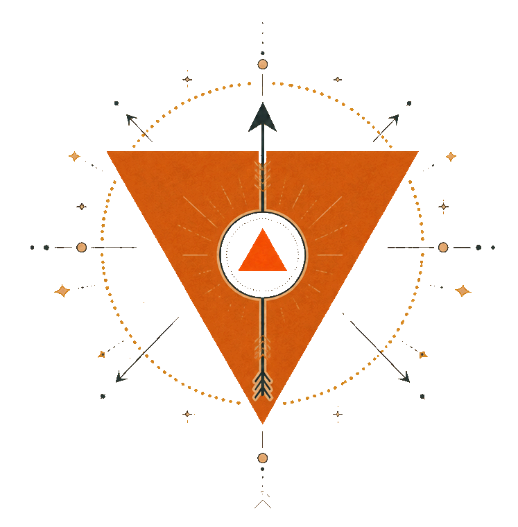 Un triangle inversé traversé de bas en haut par une flèche.